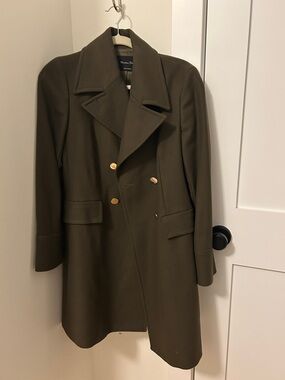 Massimo Dutti Olive Green Tailored Coat with silver Buttons